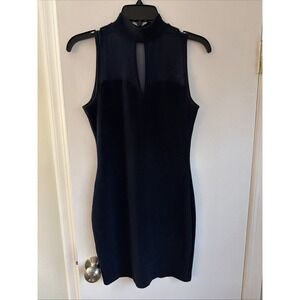 Bailey Blue Navy Blue Sleeveless Glitter Dress Mock Meshing Neck, Back Keyhole